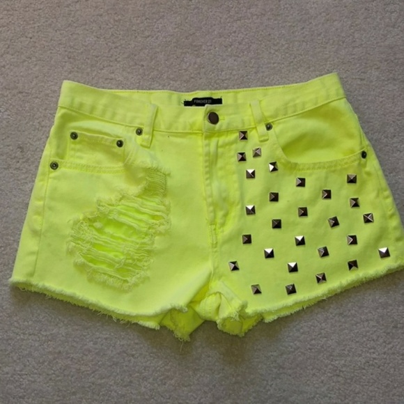Forever 21 Neon Yellow Jean Shorts - Picture 2 of 4